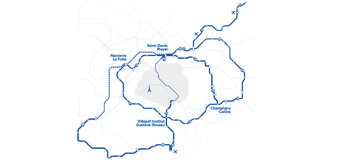 Plan des lignes de métro du Grand Paris express